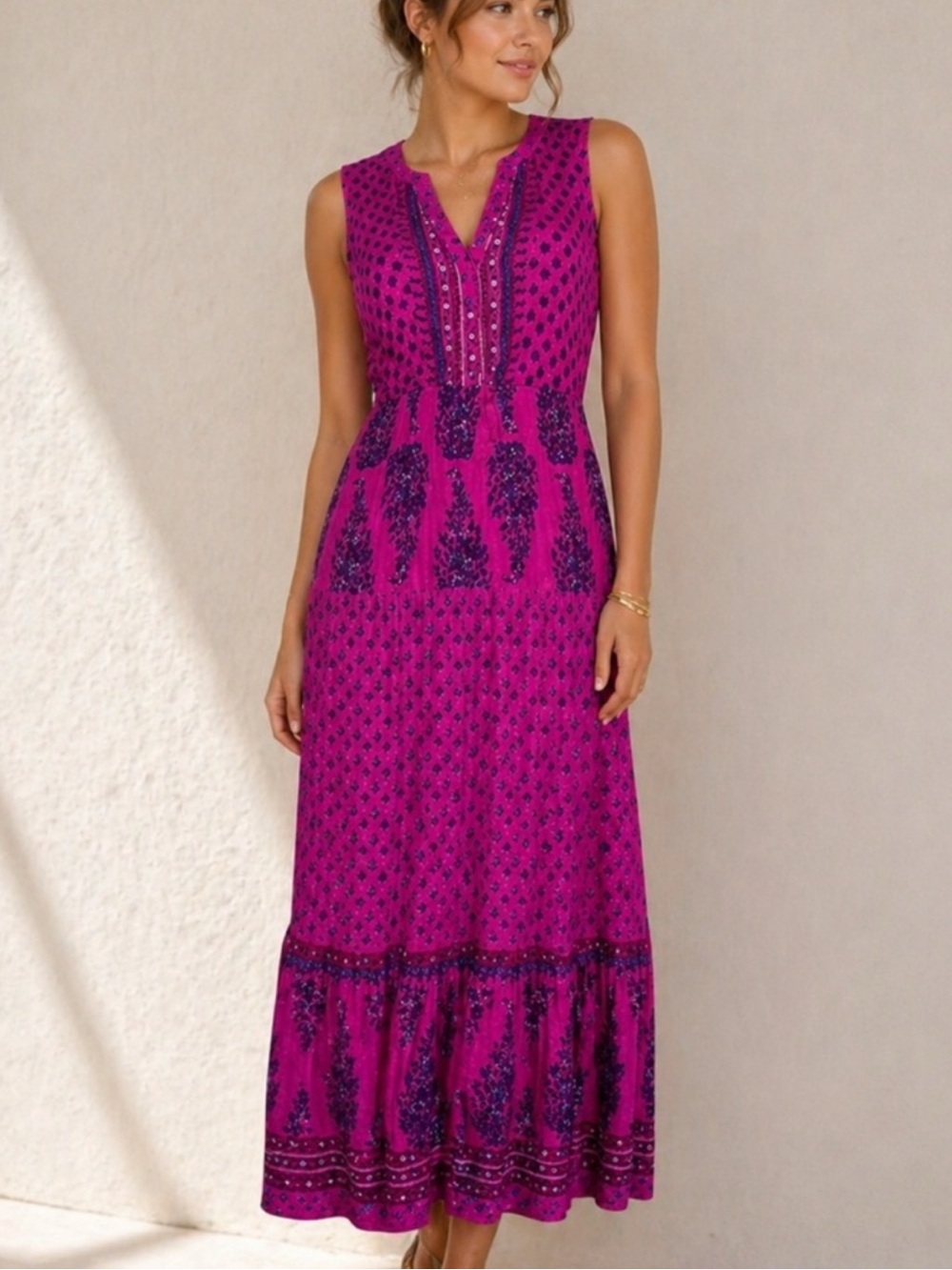 Old Navy Small Pink Boho Maxi Long Dress Sleeveless Tie Tassel Summer Resortwear